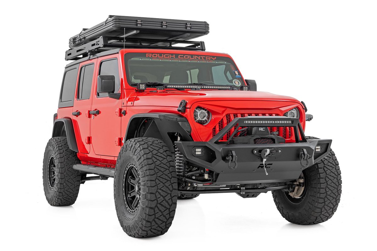 Jeep Wrangler 4xe Front Winch Bumper - Rough Country - Full-Width Trail Bumper - Satin Black - 4WD - '21-'25